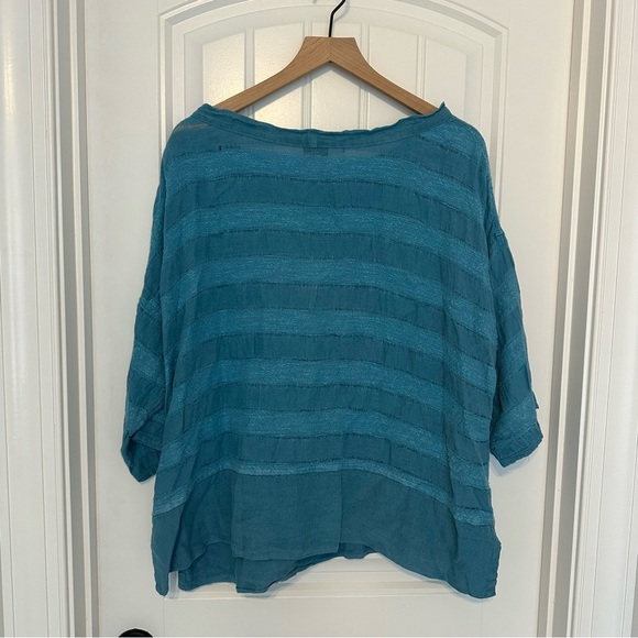 La Bottega Di Brunella Oversized Top Boxy Lagenlook Blue Striped Size Medium - Picture 4 of 8